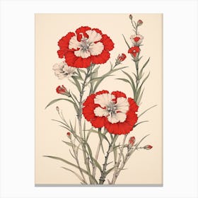 Nadeshiko Dianthus Vintage Japanese Botanical Canvas Print