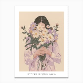 Let Your Dreams Blossom Poster Spring Girl With Purple Flowers 1 Canvas Print
