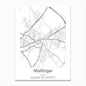 Mullingar,Ireland Minimalist Map Canvas Print