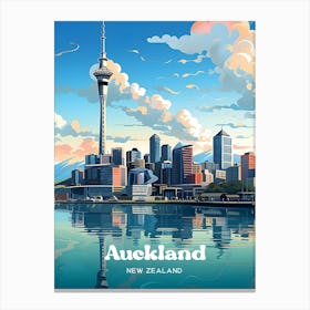 Auckland City Skyline New Zealand Travel Illustration 1 Canvas Print