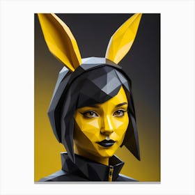 Low Poly Rabbit Girl, Black And Yellow (8) Canvas Print