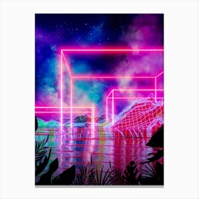 Neon palms landscape: Cube [synthwave/vaporwave/cyberpunk] — aesthetic retrowave neon poster Canvas Print
