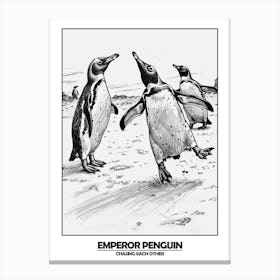 Penguin Chasing Eachother Poster 3 Canvas Print