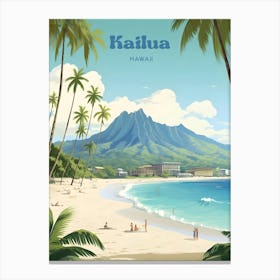 Kailua Hawaii Beach Travel Illustration Canvas Print