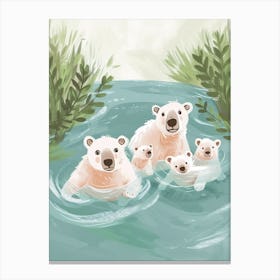 Polar Bear Family Swimming In A River Storybook Illustration 2 Canvas Print