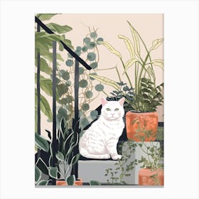 White Cat And House Plants 1 Canvas Print