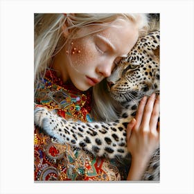 Girl With A Leopard Canvas Print