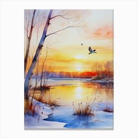 Winter Landscape Watercolor Painting 4 Canvas Print