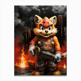 Fox In Flames painting 1 Canvas Print