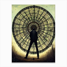 Man Standing In Front Of A Circular Mirror Canvas Print