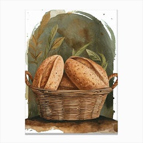 Rustic Bread In A Basket Watercolour Illustration 2 Canvas Print