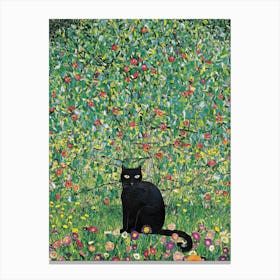 Manzano Apfelbaum With A Black Cat   Gustav Klimt Inspired 2 Canvas Print