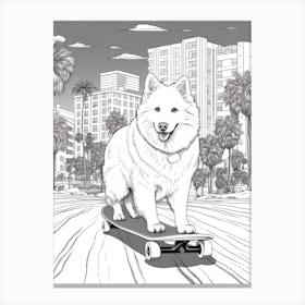 American Eskimo Dog Skateboarding Line Art 1 Canvas Print