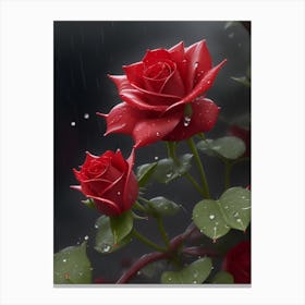 Red Roses At Rainy With Water Droplets Vertical Composition 15 Canvas Print