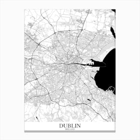 Dublin White Black Map Canvas Print
