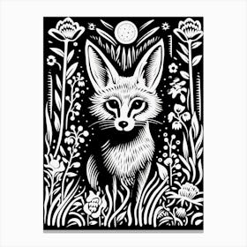 Fox In The Forest Linocut Illustration 12  Canvas Print