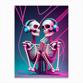 Two Skeletons Listening To Music Canvas Print