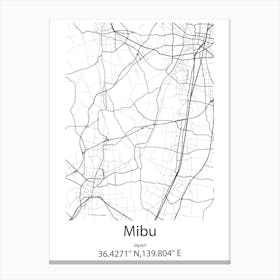 Mibu,Japan Minimalist Map Canvas Print