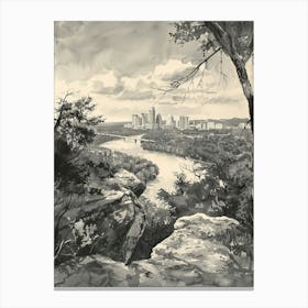 Mount Bonnell Austin Texas Black And White Watercolour 3 Canvas Print