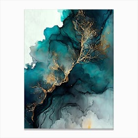 Elegant Blue and Gold Marble Painting Canvas Print