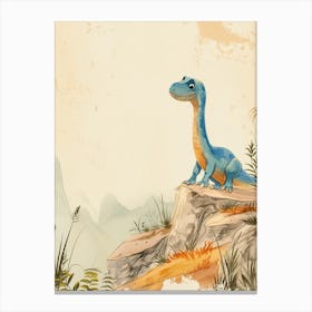 Cute Cartoon Compsognathus Watercolour 2 Canvas Print