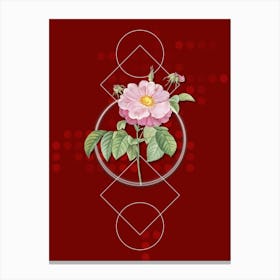 Vintage Speckled Provins Rose Botanical with Geometric Line Motif and Dot Pattern n.0235 Canvas Print
