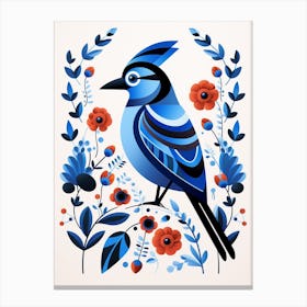 Scandinavian Bird Illustration Blue Jay 3 Canvas Print