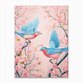 Vintage Japanese Inspired Bird Print Eastern Bluebird 2 Canvas Print