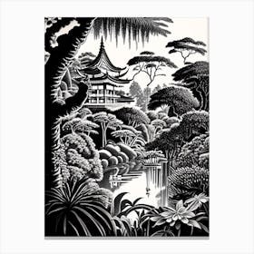 Nan Lian Garden, 1, Hong Kong Linocut Black And White Vintage Canvas Print