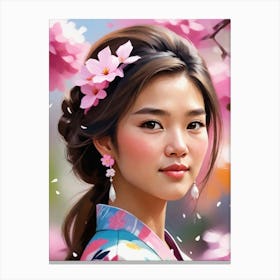 Asian Girl In Kimono Canvas Print