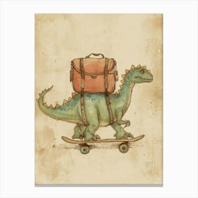 Vintage Nodosaurus Dinosaur On A Skateboard 1 Canvas Print