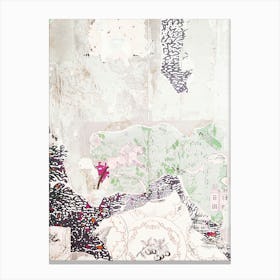 New York, USA I Damaged green pattern wallpaper destroyed vintage antique with tears, a horse, leopard print on a wall with a washed out black and white photography for a museum abstract minimalist modern art Canvas Print