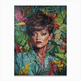 Floral Handpainted Portrait Of Rihanna  3 Canvas Print