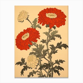 Kiku Chrysanthemum 1 Vintage Botanical Woodblock Canvas Print