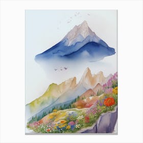 Watercolor Flowers Near Mountain Canvas Print