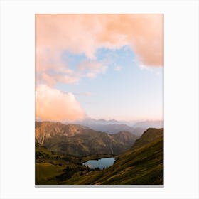Sunset And A Mountain Lake In The Alps Canvas Print