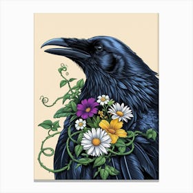 Crow With Flowers 6 Canvas Print