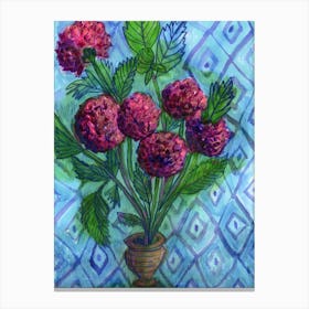 Purple Pot Of Dahlias Canvas Print