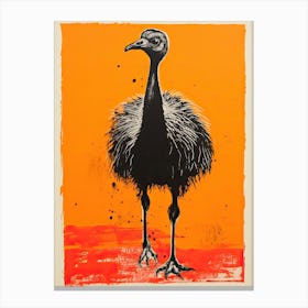 Ostrich, Woodblock Animal Drawing 4 Canvas Print