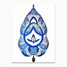 Hamsa Symbol Blue And White Line Drawing Canvas Print
