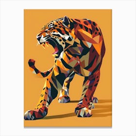 Angry Stalking Jaguar Standing Attack Pose Roaring Logo Geometric Style Canvas Print