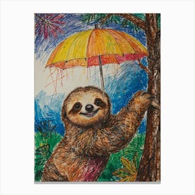 Sloth Under Umbrella Canvas Print