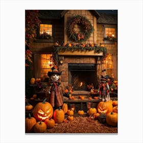 Autumn Decor Layout Integrates Thanksgiving And Halloween Themes Spooky Pumpkins Nestled Between C (4) Canvas Print