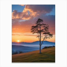 Lone Tree At Sunrise 1 Canvas Print