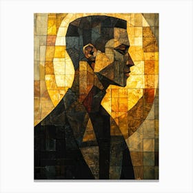 Geometric Portrait With Golden Halo – Textured Abstract Art Print Canvas Print