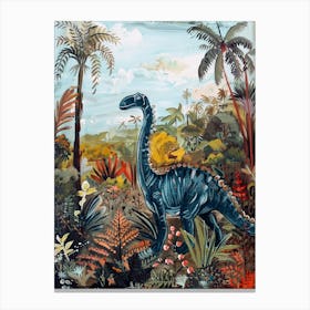 Dinosaur With Tropical Leaves Painting 3 Canvas Print
