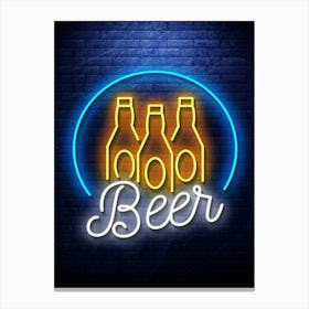 Beer — Neon food sign, Food kitchen poster, photo art Canvas Print