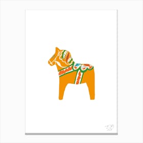 Swedish Dalahorse Orange On White Canvas Print