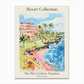 Poster Of The Ritz Carlton, Kapalua   Maui, Hawaii   Resort Collection Storybook Illustration 1 Canvas Print