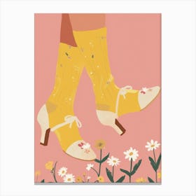 Woman White Shoes With Flowers 3 Canvas Print